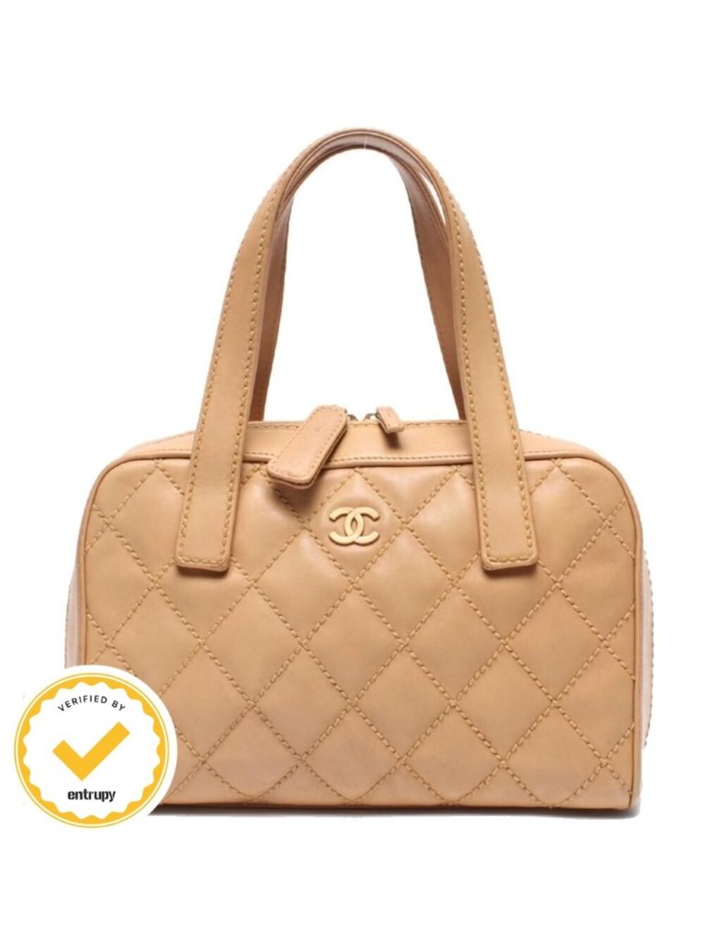 Chanel Handbag Gold Lambskin Wild Stitch